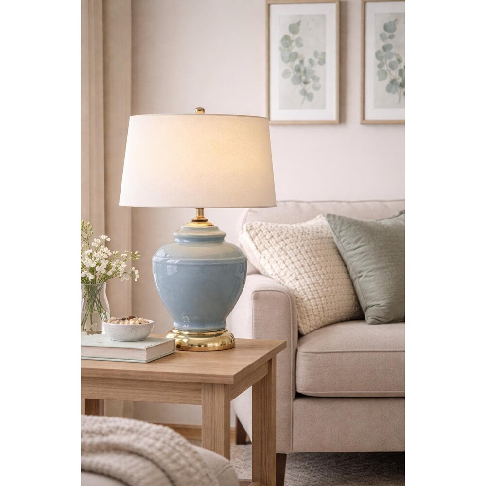 Vintage Light Dove Gray Ginger Jar Lamp Grey Glass Table Lamp for Living Room